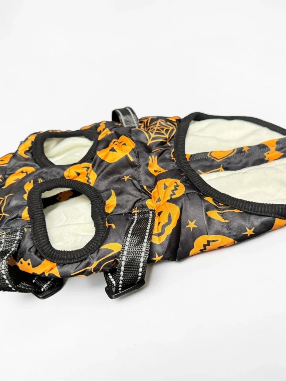 Halloween Dog Jacket Harness Small Pumpkin Reflective Fleece Lined NWOT